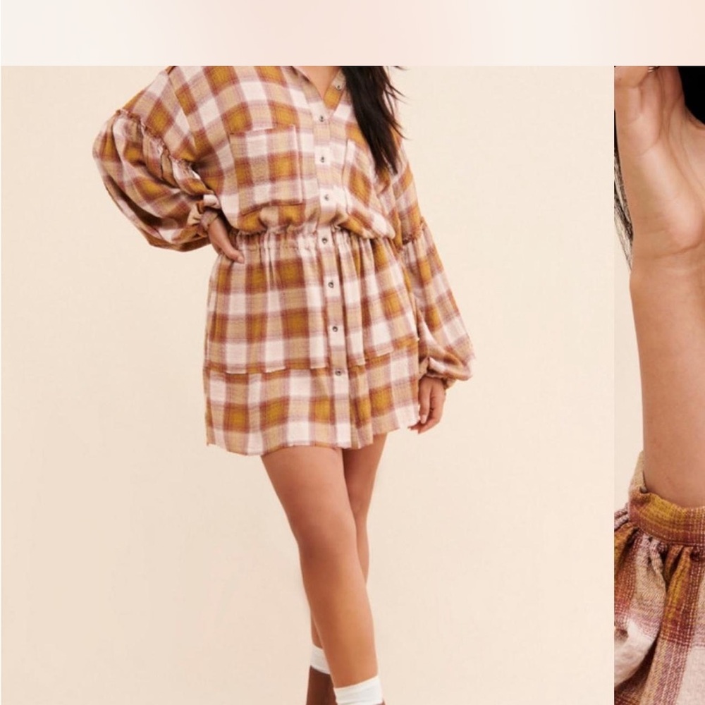 Free people Brown, Orange and Cream V-Neck Dolman Sleeve Dress